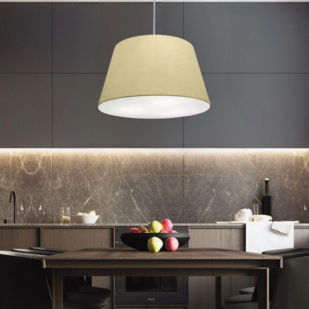 Lustre Pendente Cone Vivare Md-4021 Cúpula Em Tecido 21/40x30cm - Bivolt Algodão-crú 127/220v - 3