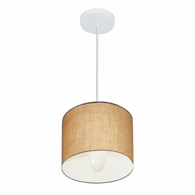Lustre Pendente Cilíndrico Md-4046 Cúpula Em Tecido 18x18cm Palha - Bivolt