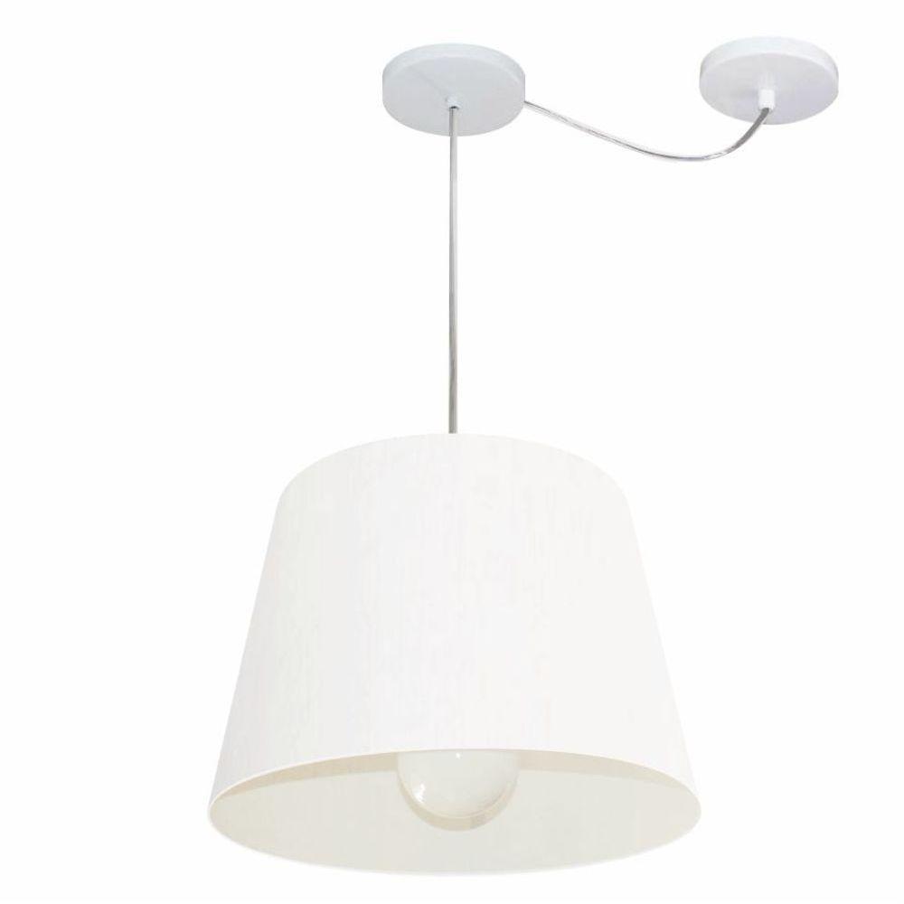 Lustre Pendente Cone Com Desvio De Centro Vivare Md-4274 Cúpula Em Tecido 30x40cm - Bivolt Branco 127/220v - 1