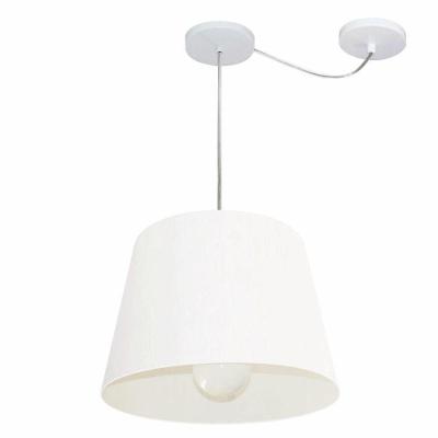 Lustre Pendente Cone Com Desvio De Centro Vivare Md-4274 Cúpula Em Tecido 30x40cm - Bivolt Branco 127/220v