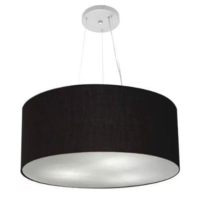 Lustre Pendente Cilíndrico Vivare Md-4150 Cúpula Em Tecido 70x21cm - Bivolt Preto 127/220v