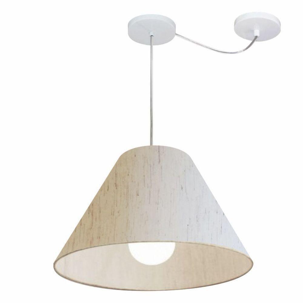 Lustre Pendente Cone Com Desvio De Centro Vivare Md-4272 Cúpula Em Tecido 15x40cm - Bivolt Linho Bege 127/220v - 1