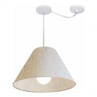 Lustre Pendente Cone Com Desvio De Centro Vivare Md-4272 Cúpula Em Tecido 15x40cm - Bivolt Linho Bege 127/220v - 3