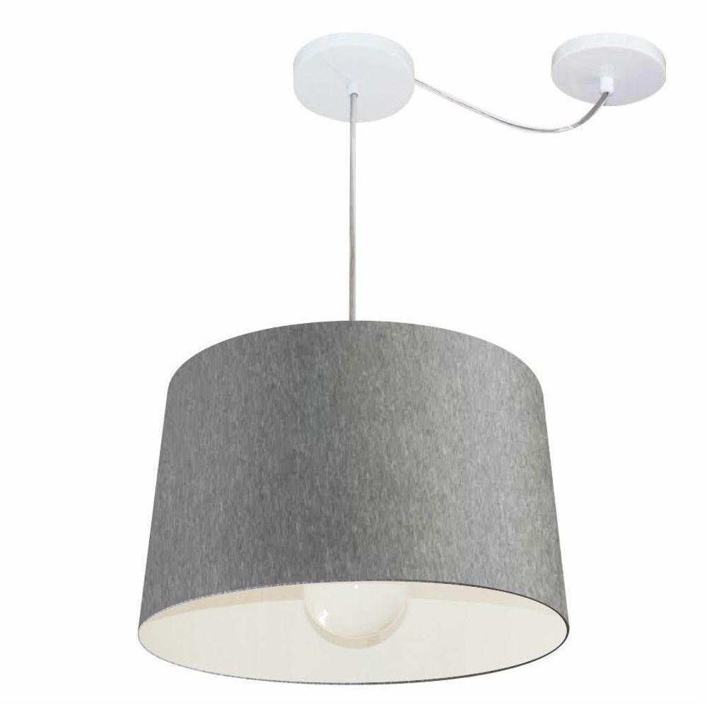 Lustre Pendente Cone Com Desvio De Centro Vivare Md-4275 Cúpula Em Tecido 40x45cm - Bivolt Rustico-cinza 127/220v - 1
