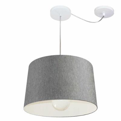 Lustre Pendente Cone Com Desvio De Centro Vivare Md-4275 Cúpula Em Tecido 40x45cm - Bivolt Rustico-cinza 127/220v
