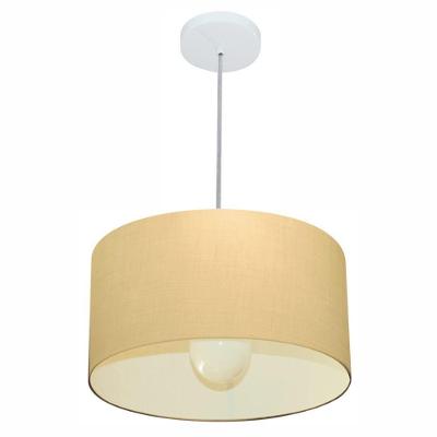 Lustre Pendente Cilíndrico Vivare Md-4146 Cúpula Em Tecido 40x30cm - Bivolt Algodão-crú 127/220v
