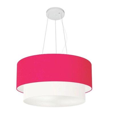 Lustre Pendente Duplo Cilíndrico Vivare Md-4061 Cúpula Tecido 50x40cm - Bivolt Rosa-pink-branco 127/220v