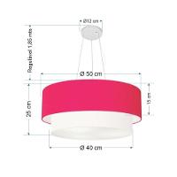 Lustre Pendente Duplo Cilíndrico Vivare Md-4061 Cúpula Tecido 50x40cm - Bivolt Rosa-pink-branco 127/220v - 2