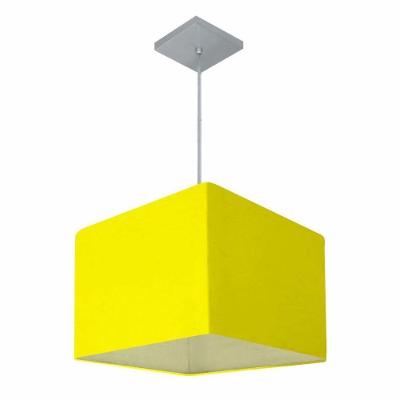 Lustre Pendente Quadrado Vivare Md-4059 Cúpula Em Tecido 21/35x35cm - Bivolt Amarelo 110v/220v