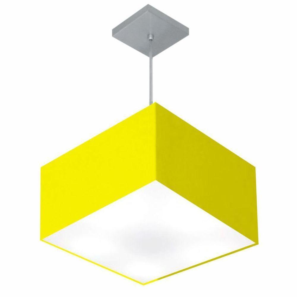 Lustre Pendente Quadrado Vivare Md-4020 Cúpula Em Tecido 21/35x35cm - Bivolt Amarelo 127/220v - 1