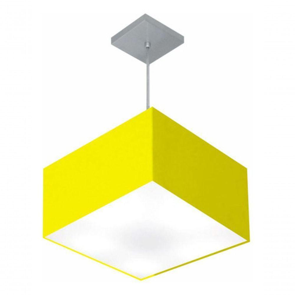 Lustre Pendente Quadrado Vivare Md-4020 Cúpula Em Tecido 21/35x35cm - Bivolt Amarelo 127/220v - 3