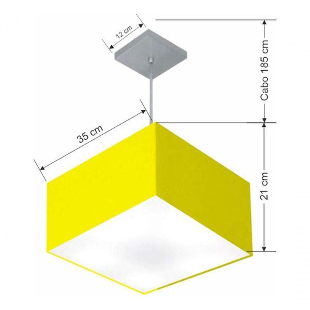 Lustre Pendente Quadrado Vivare Md-4020 Cúpula Em Tecido 21/35x35cm - Bivolt Amarelo 127/220v - 4