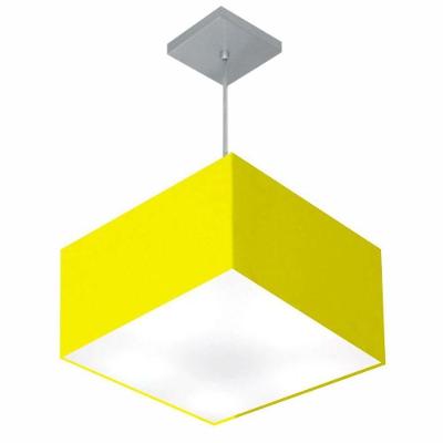 Lustre Pendente Quadrado Vivare Md-4020 Cúpula Em Tecido 21/35x35cm - Bivolt Amarelo 127/220v