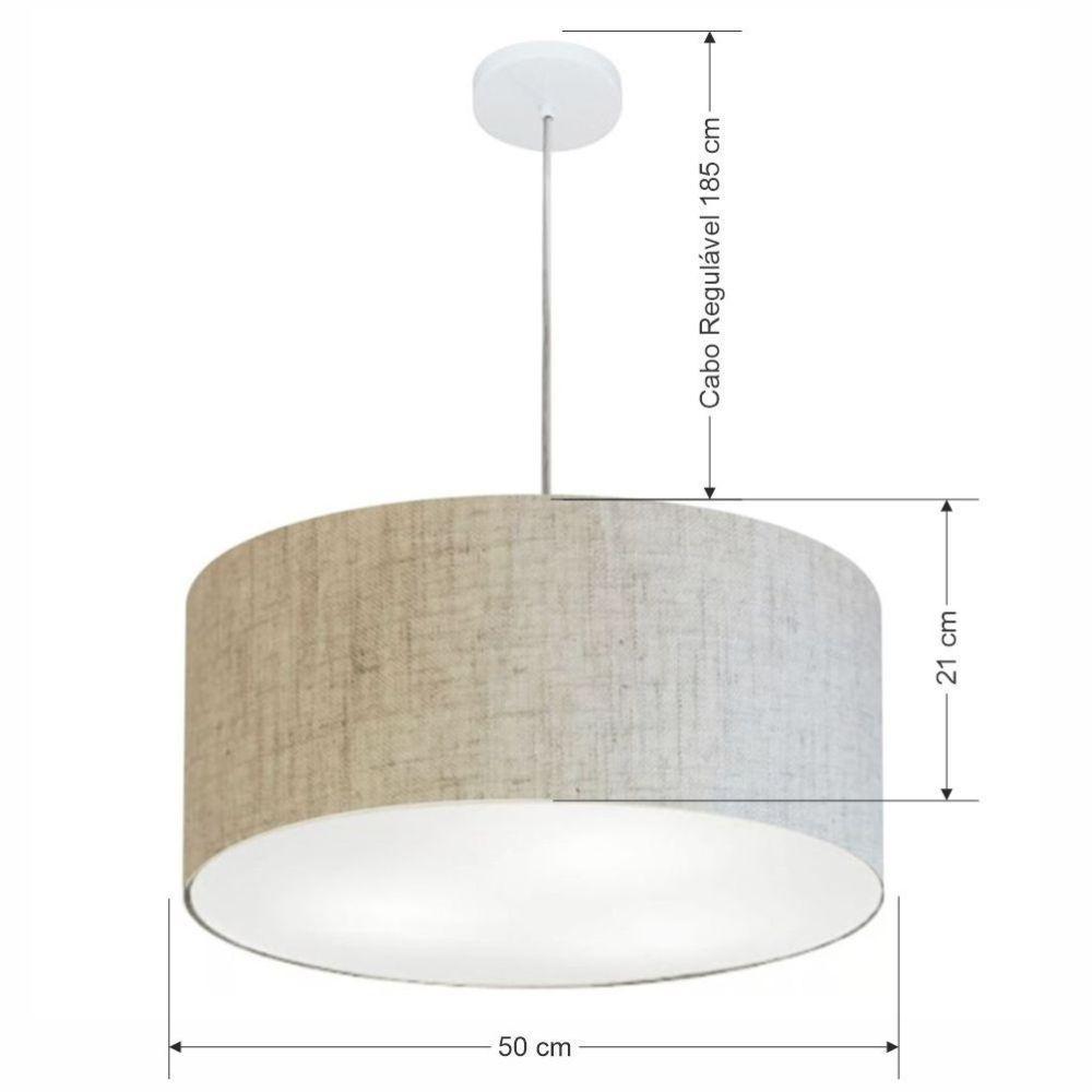Lustre Pendente Cilíndrico Vivare Md-4049 Cúpula Em Tecido 50x21cm - Bivolt Rustico-bege 127/220v - 2