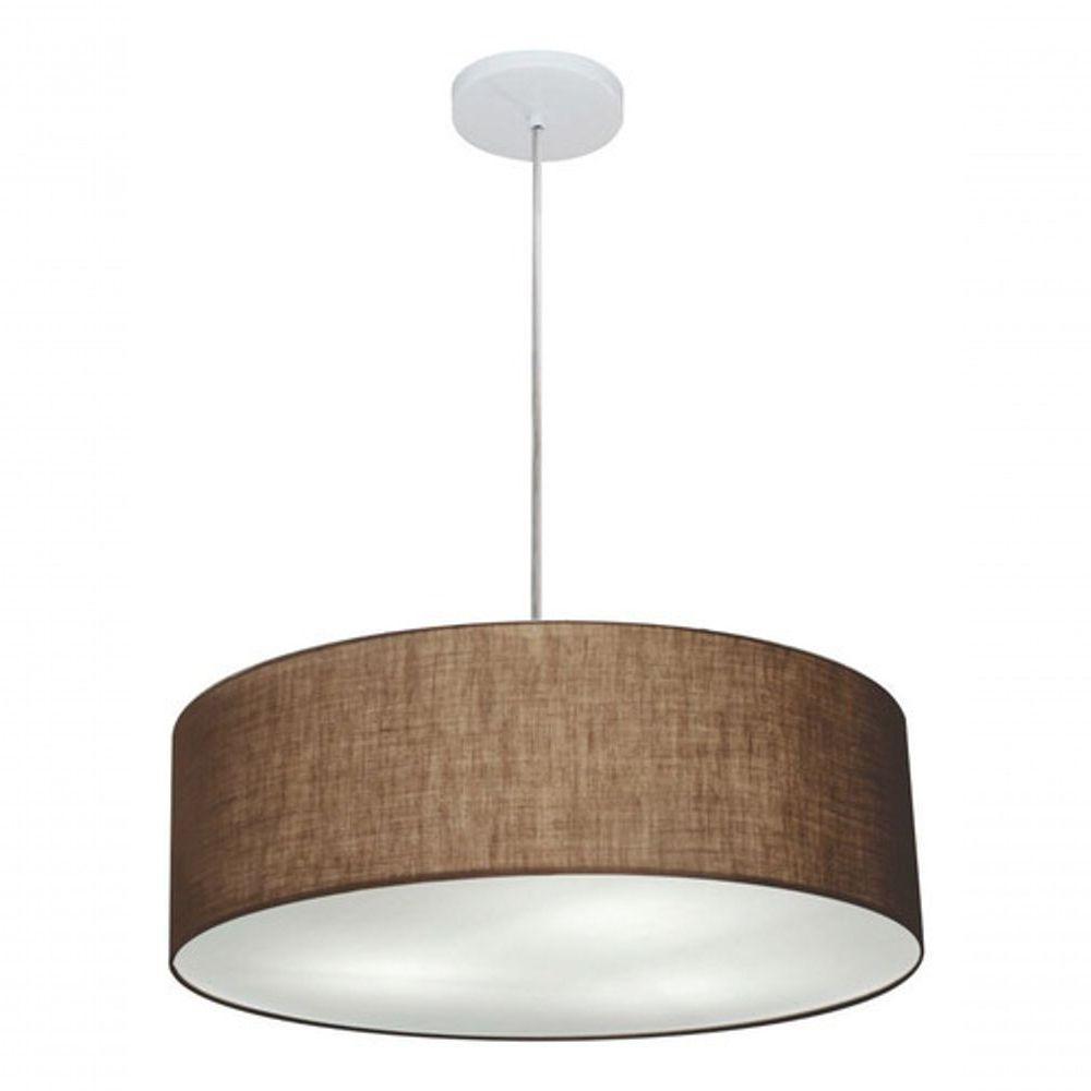 Lustre Pendente Cilíndrico Vivare Md-4254 Cúpula Em Tecido 45x15cm - Bivolt Café 127/220v - 3