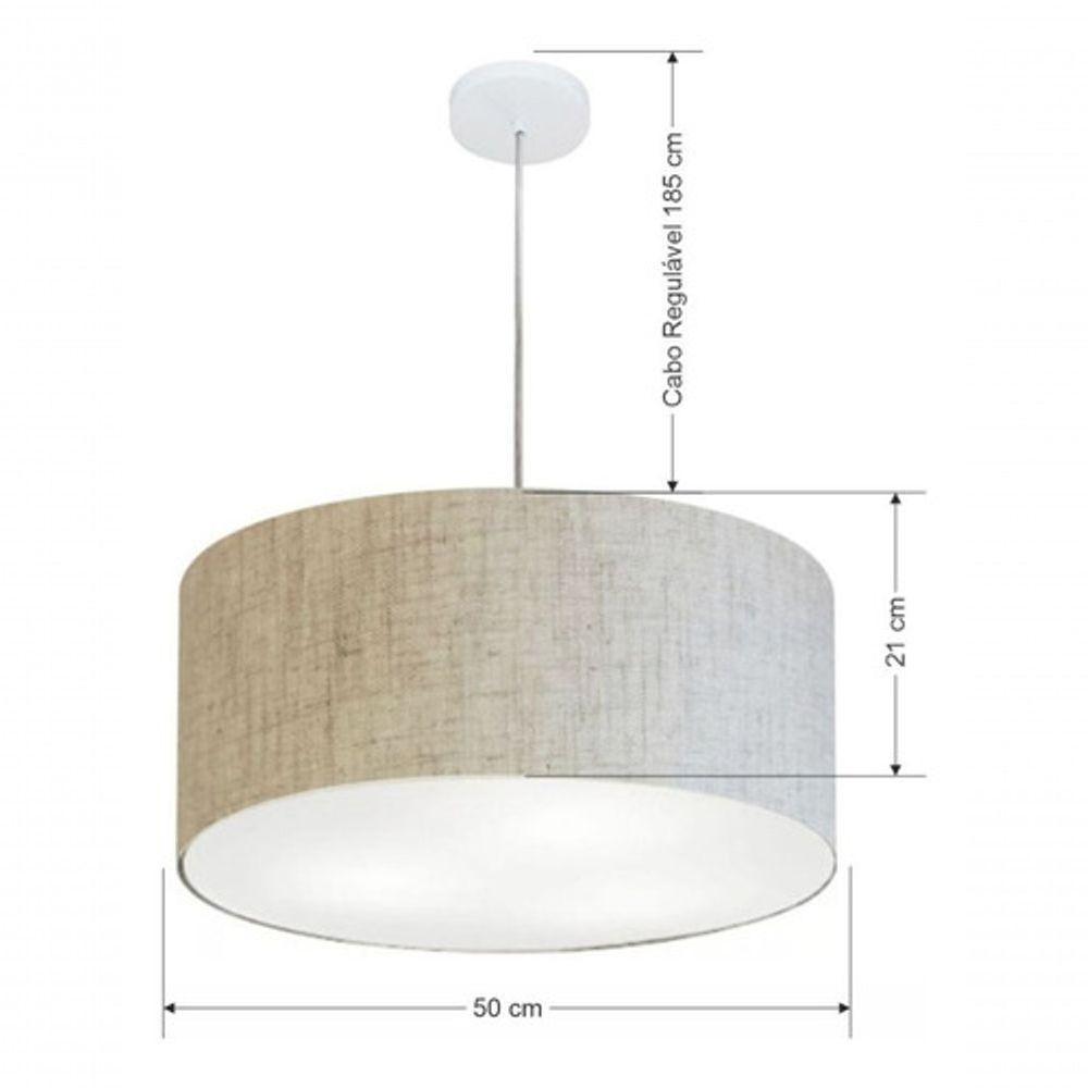 Lustre Pendente Cilíndrico Md-4049 Cúpula Em Tecido 50x21cm Rustico Bege - Bivolt - 7