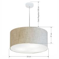 Lustre Pendente Cilíndrico Md-4049 Cúpula Em Tecido 50x21cm Rustico Bege - Bivolt - 3