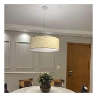 Lustre Pendente Cilíndrico Md-4049 Cúpula Em Tecido 50x21cm Rustico Bege - Bivolt - 5