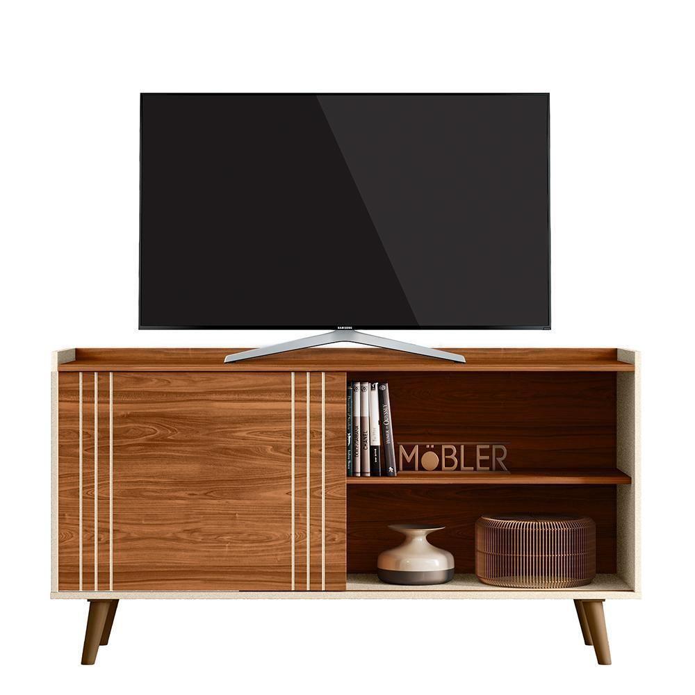 Rack Bancada New Austin 135,7cm Cinamomo Mel-pérola Metalizado Para Tv Até 50 - Mobler Cinamomo Mel-pérola Metalizado - 1