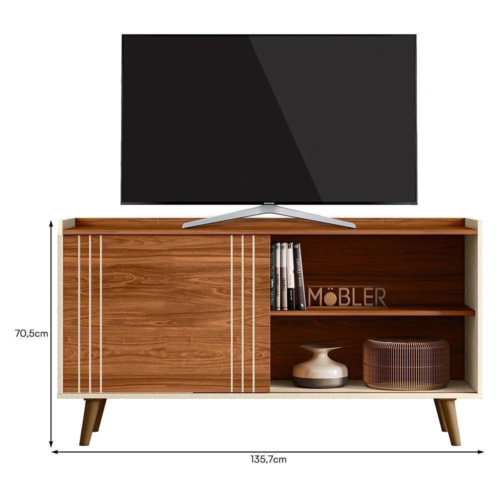 Rack Bancada New Austin 135,7cm Cinamomo Mel-pérola Metalizado Para Tv Até 50 - Mobler Cinamomo Mel-pérola Metalizado - 6