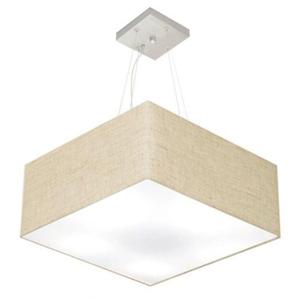 Lustre Pendente Quadrado Vivare Md-4071 Cúpula Em Tecido 30/70x70cm - Bivolt Rustico-bege 127/220v - 1