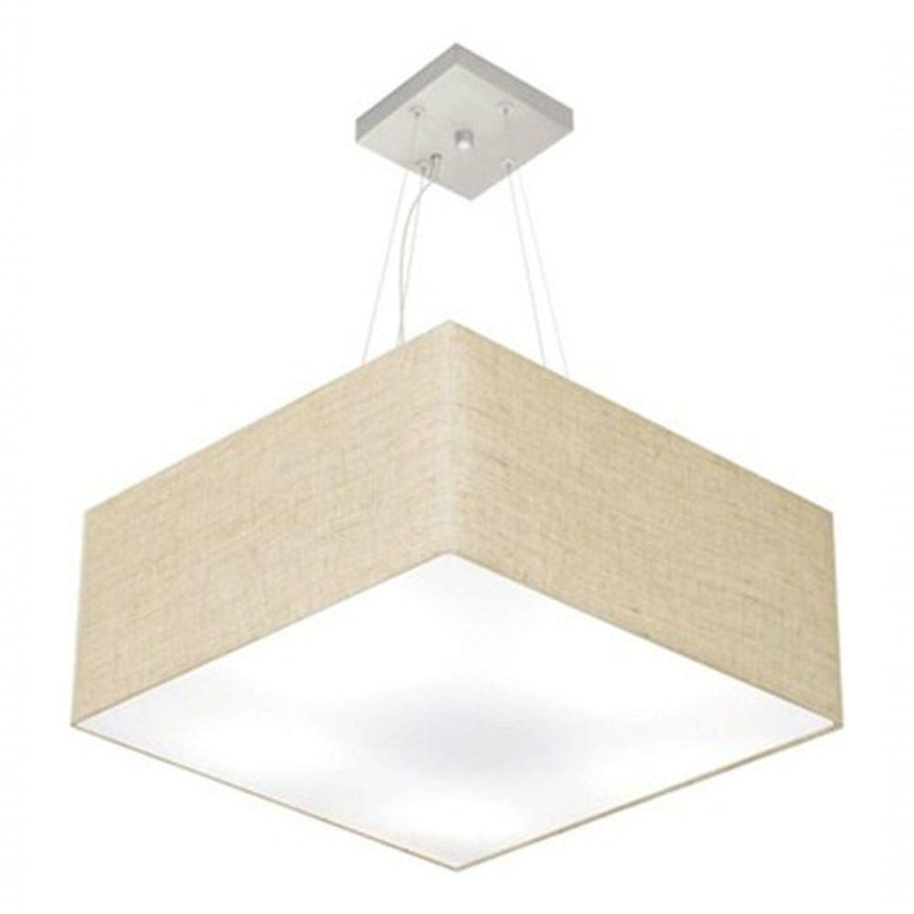 Lustre Pendente Quadrado Vivare Md-4071 Cúpula Em Tecido 30/70x70cm - Bivolt Rustico-bege 127/220v - 3