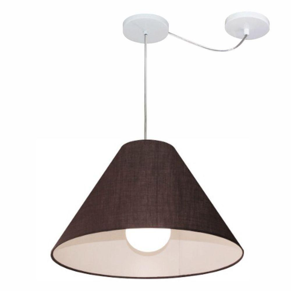 Lustre Pendente Cone Com Desvio De Centro Vivare Md-4272 Cúpula Em Tecido 15x40cm - Bivolt Café 127/220v - 1
