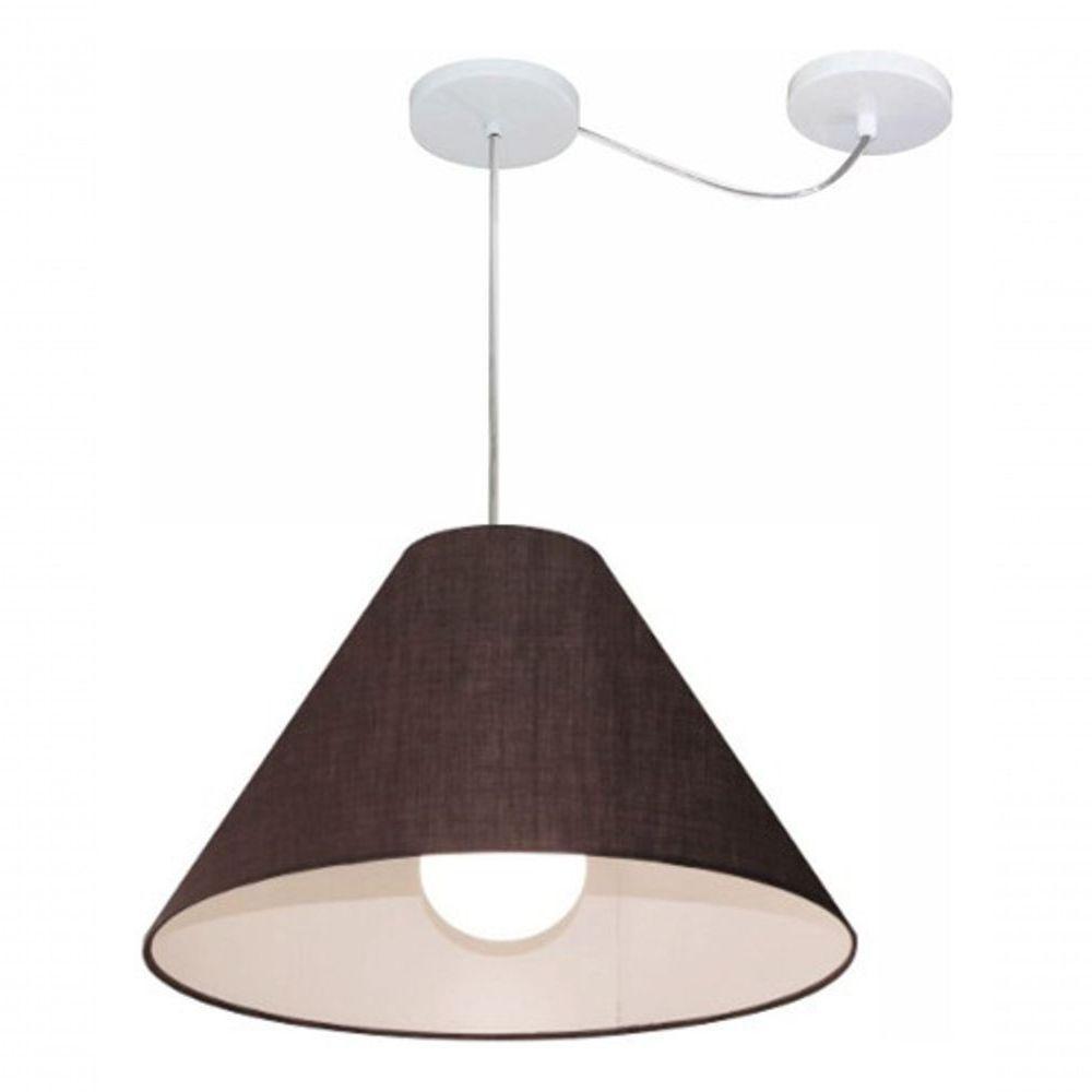 Lustre Pendente Cone Com Desvio De Centro Vivare Md-4272 Cúpula Em Tecido 15x40cm - Bivolt Café 127/220v - 3