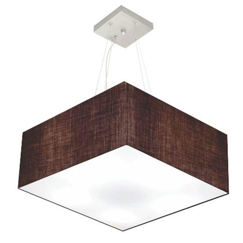 Lustre Pendente Quadrado Md-4065 Cúpula Em Tecido 30/70x70cm Café - Bivolt - 1
