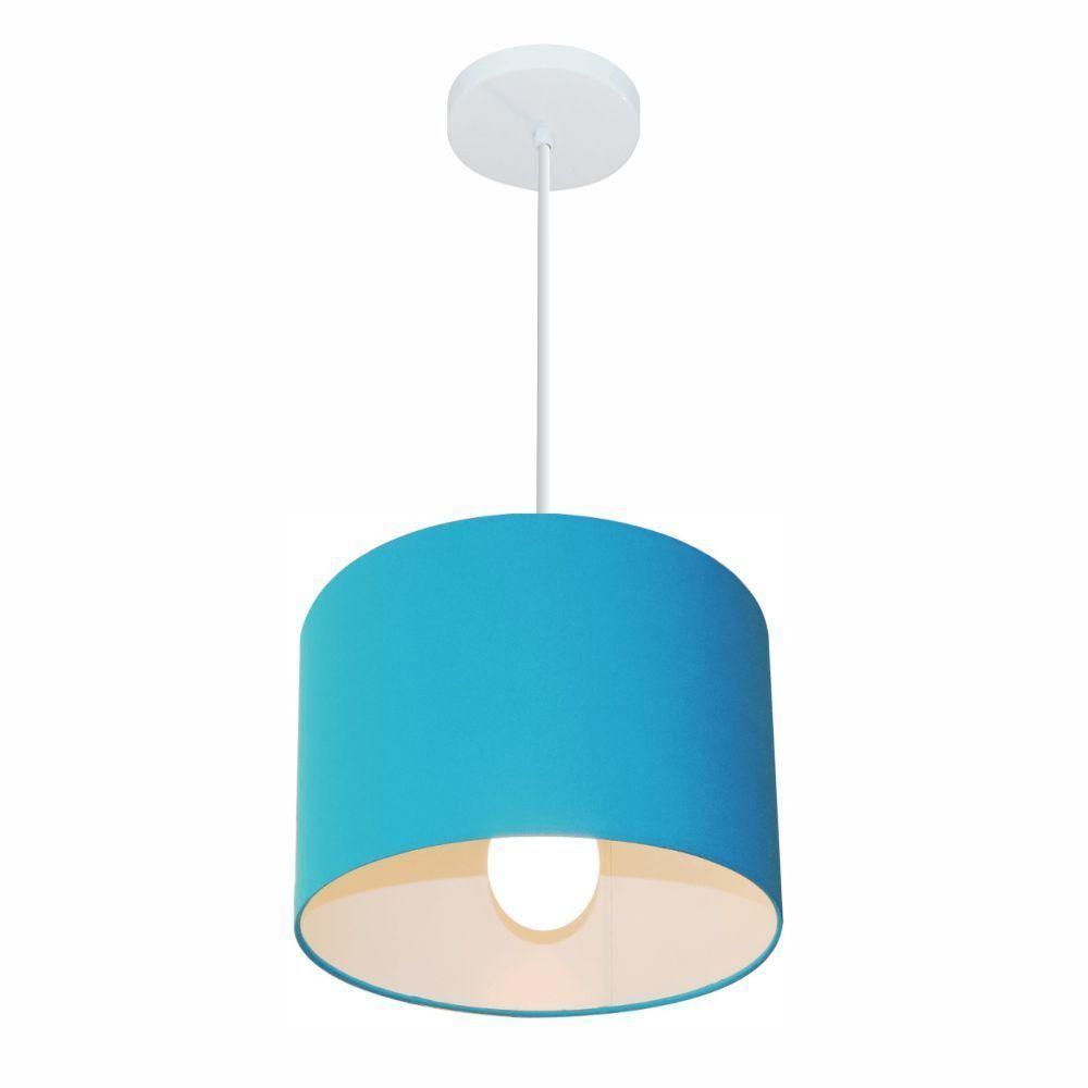 Lustre Pendente Cilíndrico Md-4054 Cúpula Em Tecido 30x21cm Azul Turquesa - Bivolt - 1