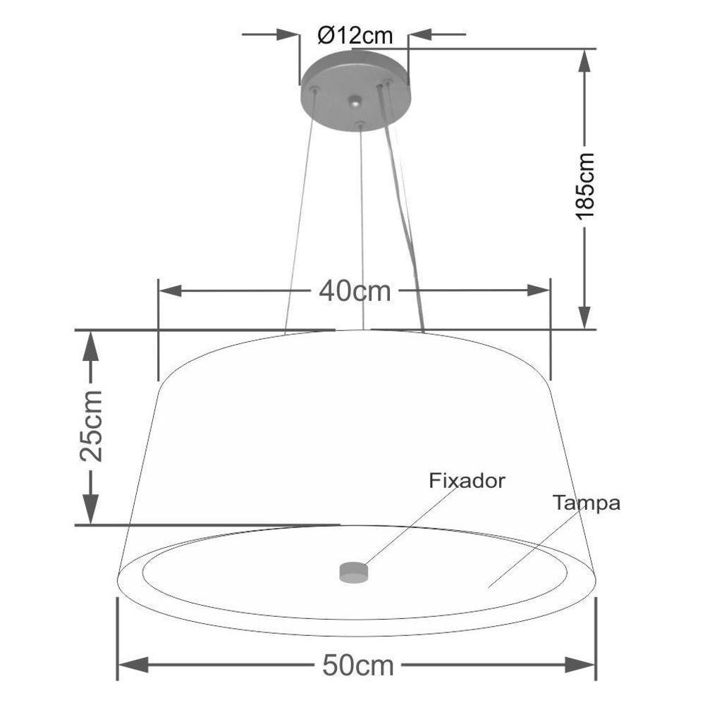 Lustre Pendente Cone Md-4144 Cúpula Em Tecido 25x50x40cm Rustico Cinza / Branco - Bivolt - 2