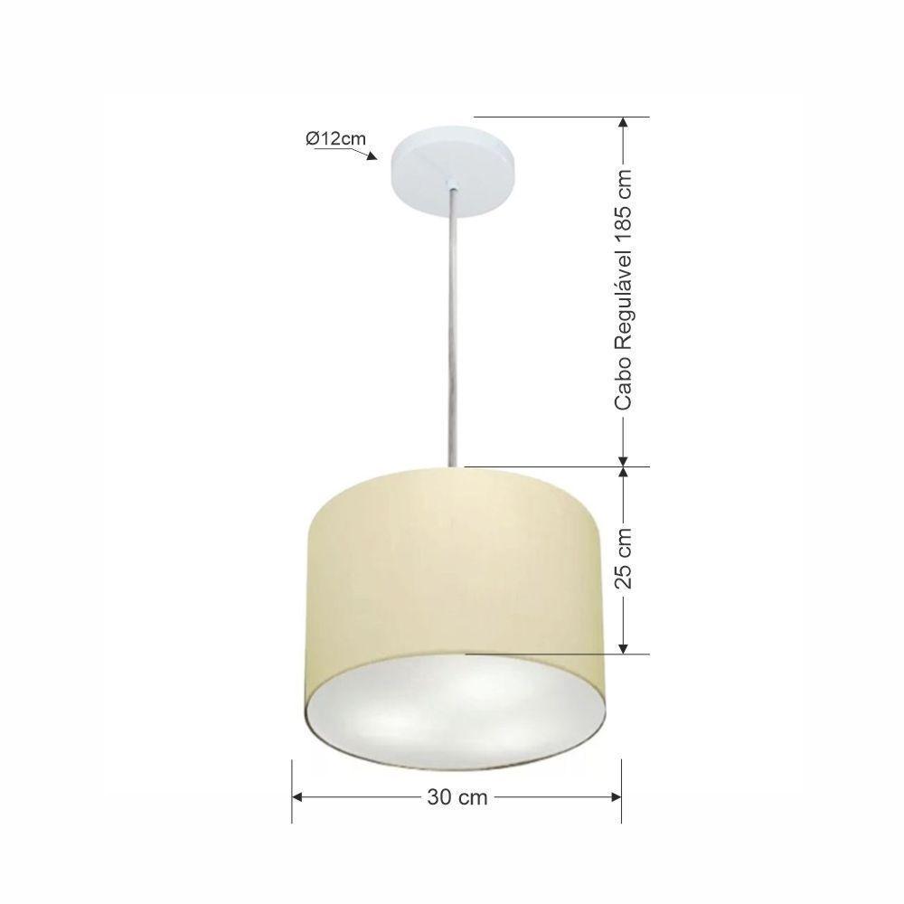 Lustre Pendente Cilíndrico Vivare Md-4210 Cúpula Em Tecido 30x25cm - Bivolt Algodão-crú 127/220v - 2