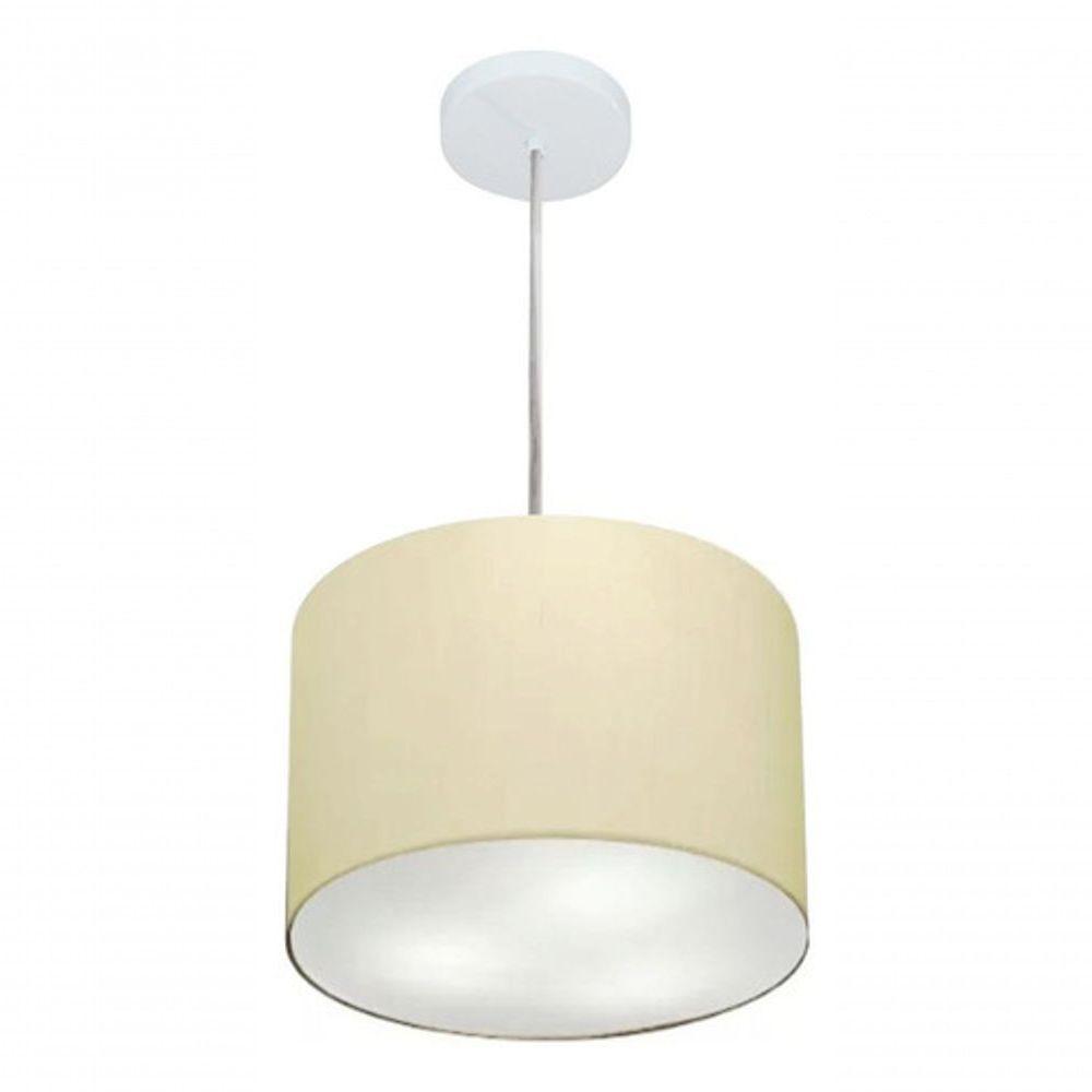 Lustre Pendente Cilíndrico Vivare Md-4210 Cúpula Em Tecido 30x25cm - Bivolt Algodão-crú 127/220v - 4