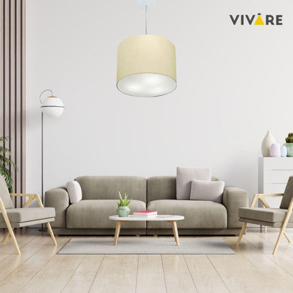 Lustre Pendente Cilíndrico Vivare Md-4210 Cúpula Em Tecido 30x25cm - Bivolt Algodão-crú 127/220v - 6