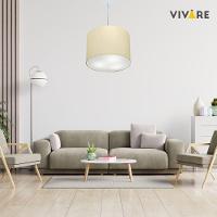 Lustre Pendente Cilíndrico Vivare Md-4210 Cúpula Em Tecido 30x25cm - Bivolt Algodão-crú 127/220v - 3