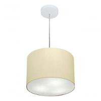 Lustre Pendente Cilíndrico Vivare Md-4210 Cúpula Em Tecido 30x25cm - Bivolt Algodão-crú 127/220v