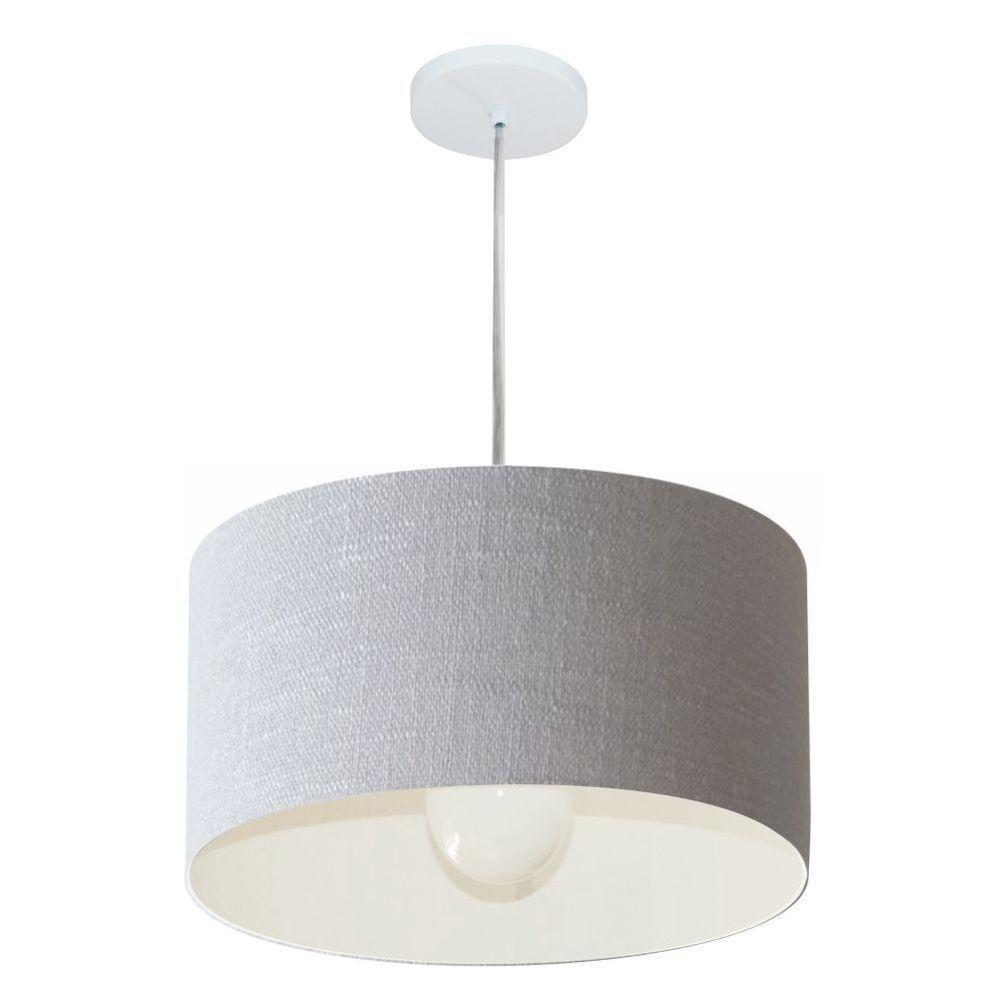 Lustre Pendente Cilíndrico Vivare Md-4202 Cúpula Em Tecido 40x25cm - Bivolt Rustico-cinza 127/220v - 1