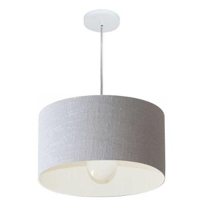 Lustre Pendente Cilíndrico Vivare Md-4202 Cúpula Em Tecido 40x25cm - Bivolt Rustico-cinza 127/220v
