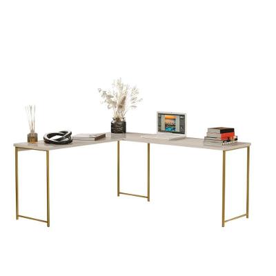 Mesa Em L Sem Prateleira Office Em Mdf Industrial Klm Store Dourado/off White