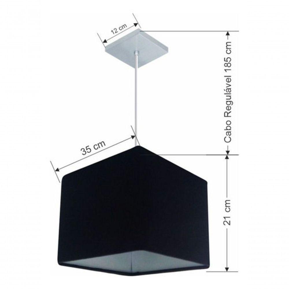 Lustre Pendente Quadrado Vivare Md-4059 Cúpula Em Tecido 21/35x35cm - Bivolt Preto 127/220v - 5