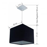Lustre Pendente Quadrado Vivare Md-4059 Cúpula Em Tecido 21/35x35cm - Bivolt Preto 127/220v - 5