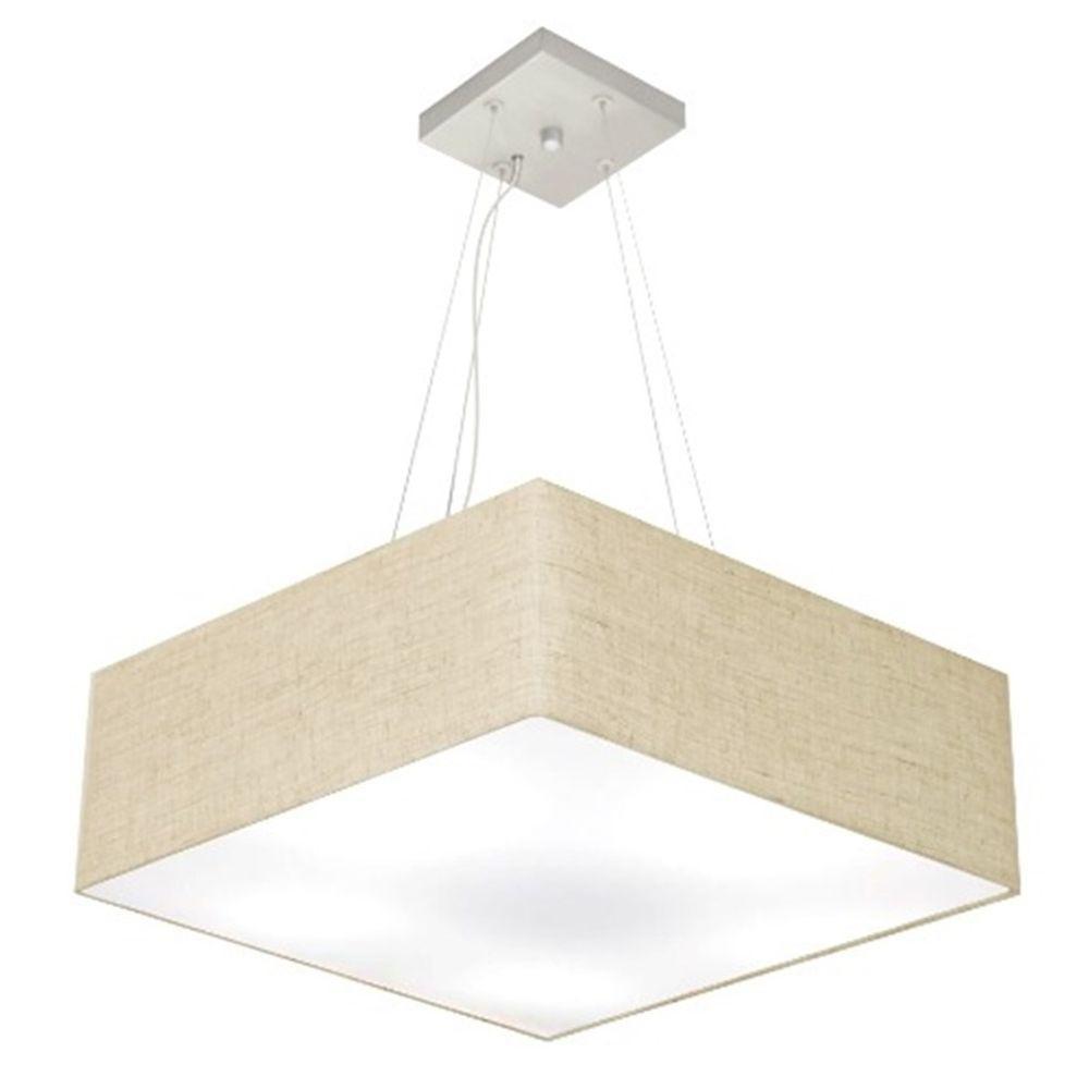 Lustre Pendente Quadrado Md-4137 Cúpula Em Tecido 15/70x70cm Rustico Bege - Bivolt - 1
