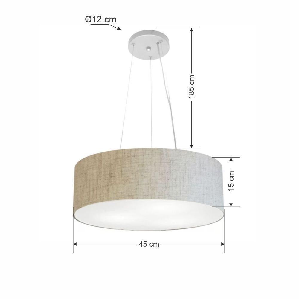 Lustre Pendente Cilíndrico Md-4184 Cúpula Em Tecido 45x15cm Rustico Bege - Bivolt - 2