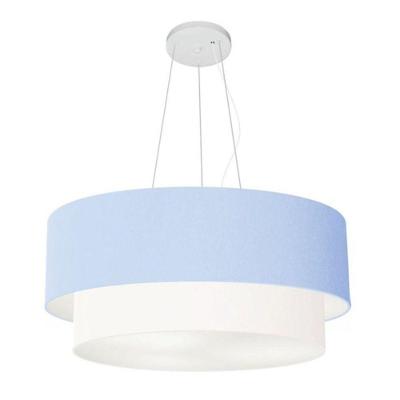Lustre Pendente Duplo Cilíndrico Vivare Md-4073 Cúpula Tecido 80x60cm - Bivolt Azul-bebê-branco 127/220v