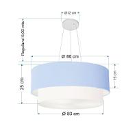 Lustre Pendente Duplo Cilíndrico Vivare Md-4073 Cúpula Tecido 80x60cm - Bivolt Azul-bebê-branco 127/220v - 2
