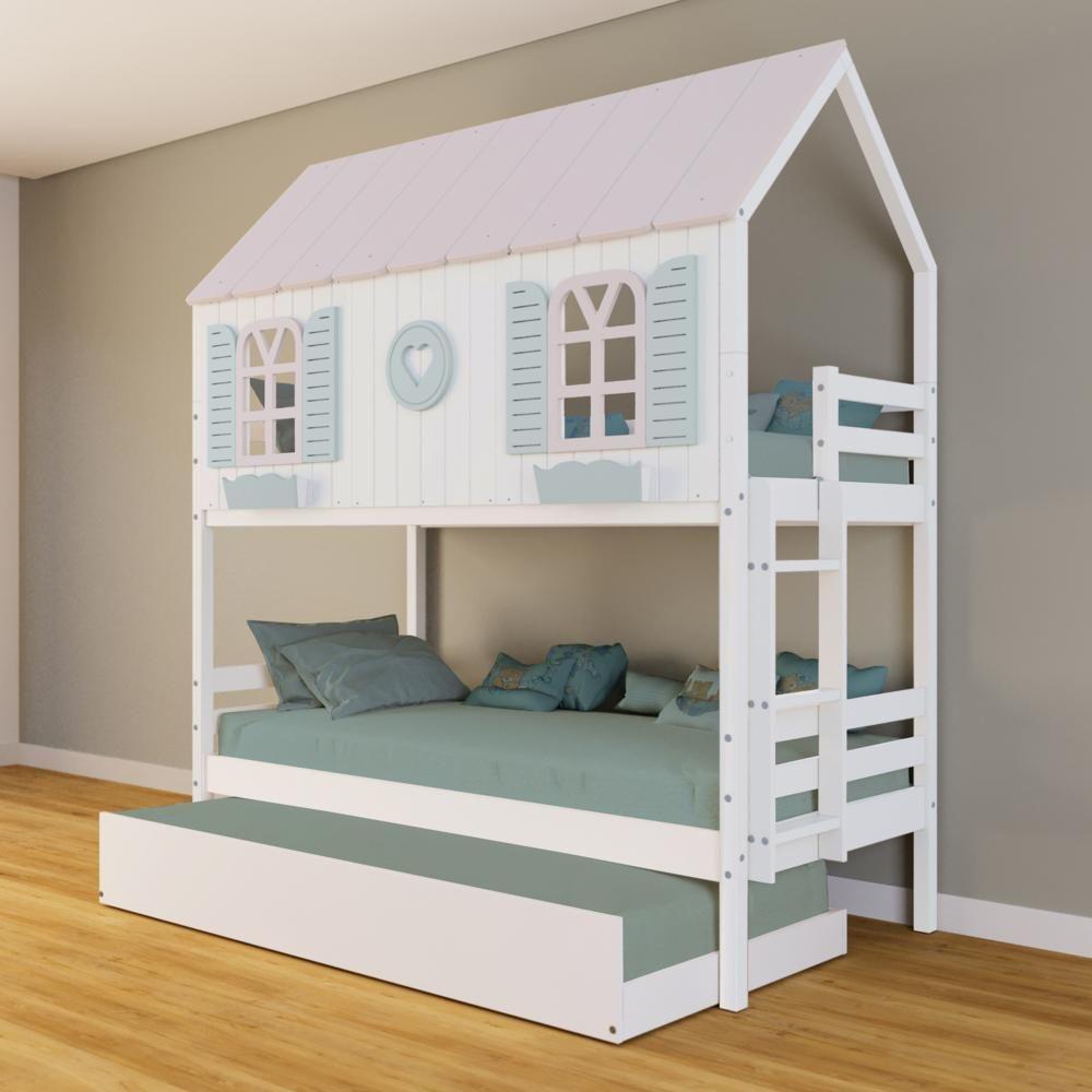 Treliche Casinha Bela Com Coração Madeira Maciça Branco/rosa/verde Housin - 1