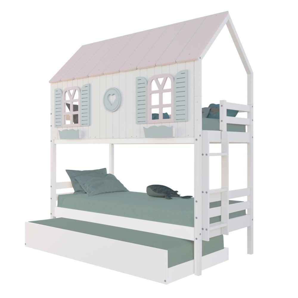 Treliche Casinha Bela Com Coração Madeira Maciça Branco/rosa/verde Housin - 2