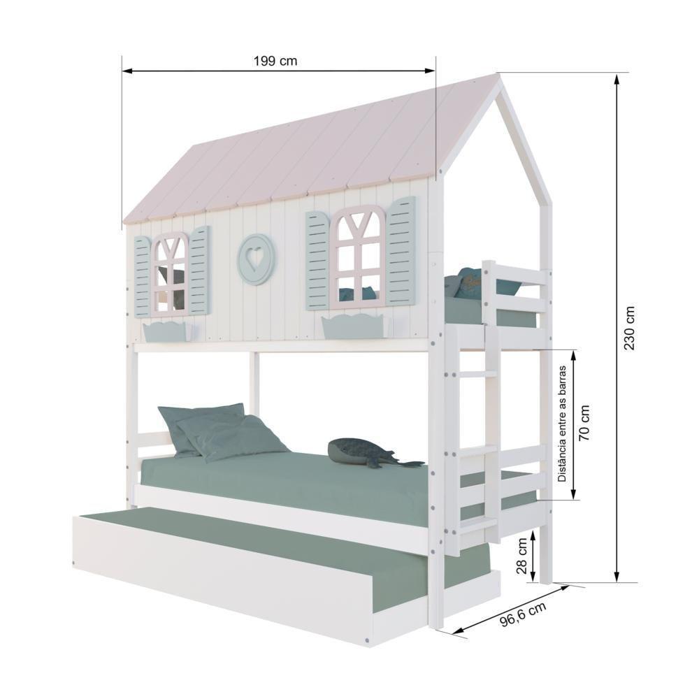 Treliche Casinha Bela Com Coração Madeira Maciça Branco/rosa/verde Housin - 3