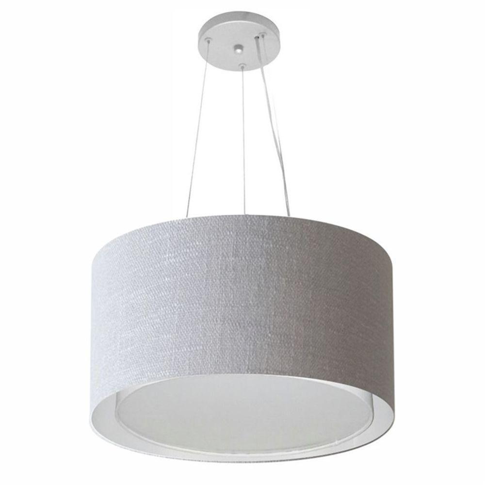 Lustre Pendente Cilíndrico Duplo Md-4123 Cúpula Em Tecido 40x25cm Rustico Cinza - Bivolt - 1