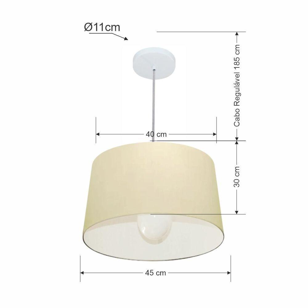 Lustre Pendente Cone Md-4241 Cúpula Em Tecido 30/45x40cm Algodão Crú - Bivolt - 2